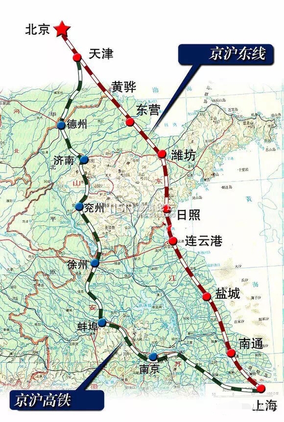 " z# ~8 CBBS.0513.org6 a % l/ Q9 l来7 r B源:濠 o6 i滨0 J8 N: }论4 A坛3 o 【京沪高铁东线规划图出炉,北京到上海3小时】北京到上海几乎直线路径,按照300公里/小时时速度3小时就能到达,比老京沪缩短400公里。途经天津、黄骅、东营、潍坊、诸城、日照、连云港、盐城、南通后跨江至上海.