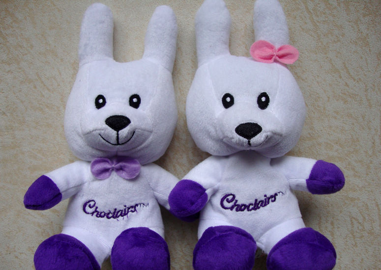 左边的兔子就是刘雨轩赠送的，与我家的带粉红色头花的到是一对，女儿蛮开心的。