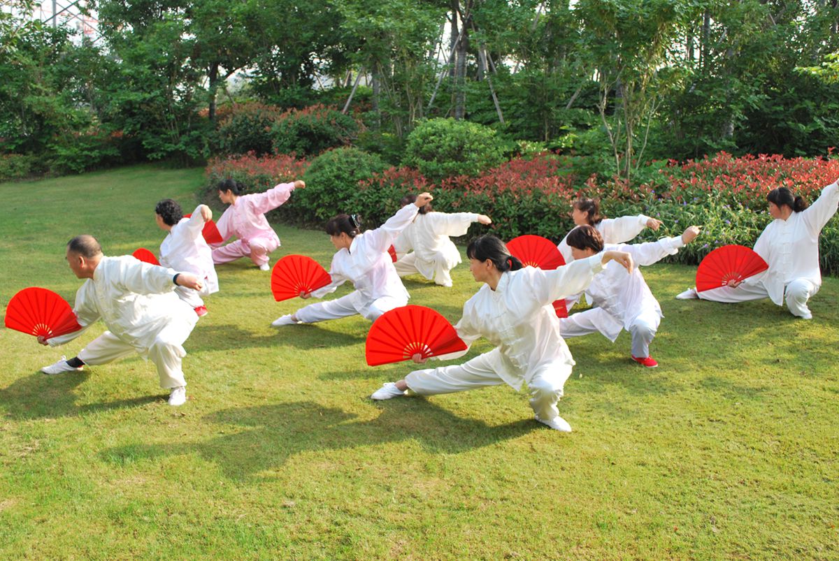 天生港老年朋友玩起功夫扇