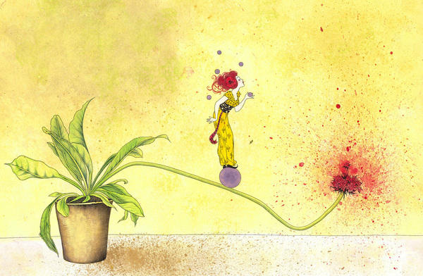 The Nenuphar Book 一书的插画。这是一本描述童话生物在人类世界所见所闻的故事书。这些 “异世界” 访客的视线，给我们平日见怪不怪的事物罩上了一层奇异而陌生的色彩（Sveta Dorosheva/The Nenuphar Book，via behance.net）