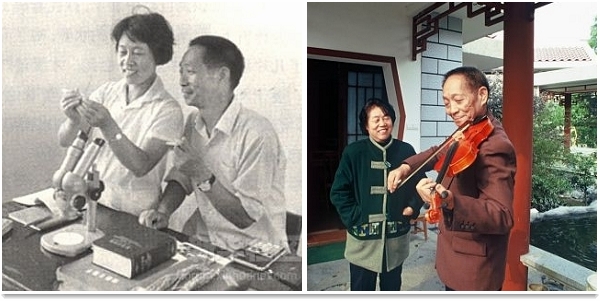 袁隆平和妻子邓哲。邓哲是安江农校 59 届毕业的学生，袁隆平教过她们班的课。不过，他们谈恋爱却是在 1963 年，那时邓已工作，在离安江不远的两路口农技站当技术员。 他们是名副其实的 “闪婚”，相识不到一个月就结婚了。婚后，袁隆平亦庄亦谐地对邓则说： “你那个 ‘则’ 字多不好听，没准人家还听成个 ‘贼’ 呢！我看你还是叫 ‘邓哲’ 好了。‘哲’ 字有聪明的意思，你嫁给我就是聪明之举！” 邓则扑哧一笑，欣然同意。自此，她改名为邓哲。两人相濡以沫，携手走过半个多世纪。 “我之所以能在杂交稻上取得成功，是妻子