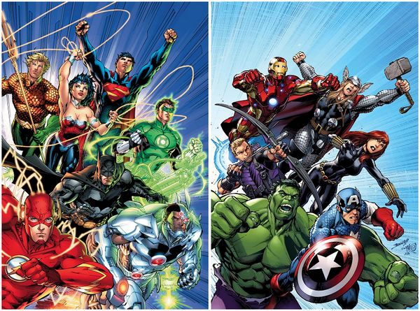 左图为DC的正义联盟，右图为漫威的复仇者联盟。