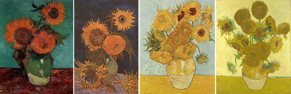 梵高名画《向日葵》，注意里面至少可以看到两个向日葵品种。图片来源：wiki commons