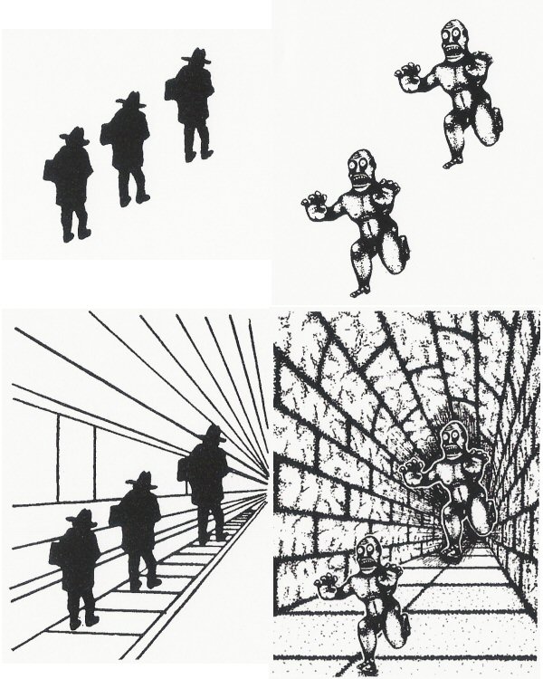 同样大的小人，在不同的背景中给人造成大小不同的“错觉”，这就是“恒常性错觉”的一种表现。