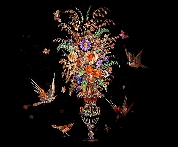 《花、草、蕨类植物、昆虫和鸟》，制作时间大概是 1880 年代。