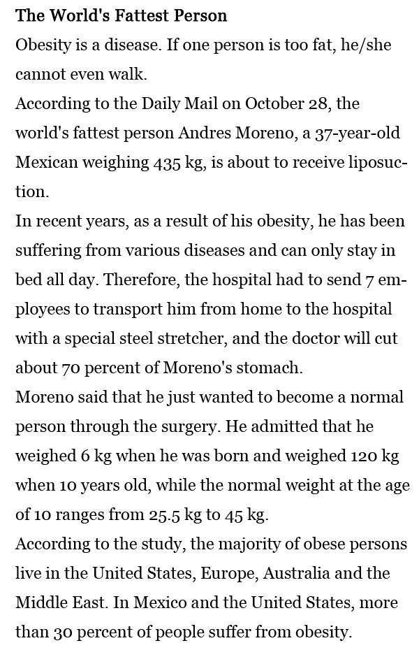 每日一词：世上最胖的人