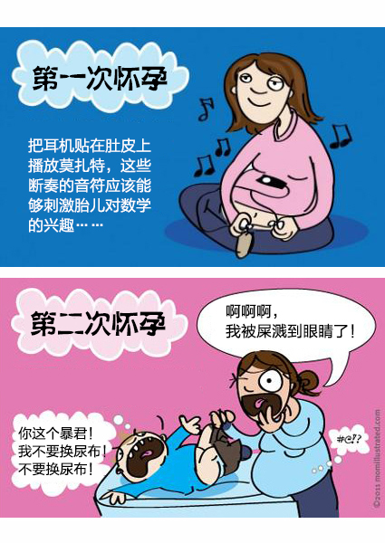 怀头胎和怀二胎的区别，全在这漫画里了