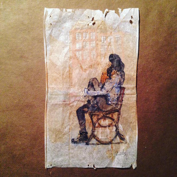 在她的笔下，喝过的茶包成了最美的画