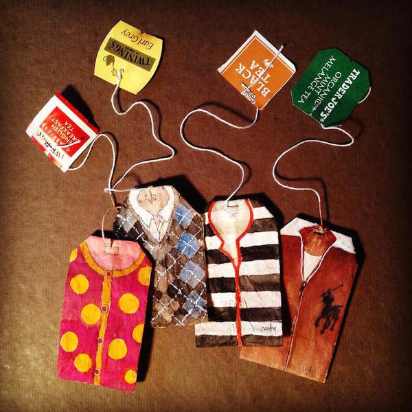 在她的笔下，喝过的茶包成了最美的画