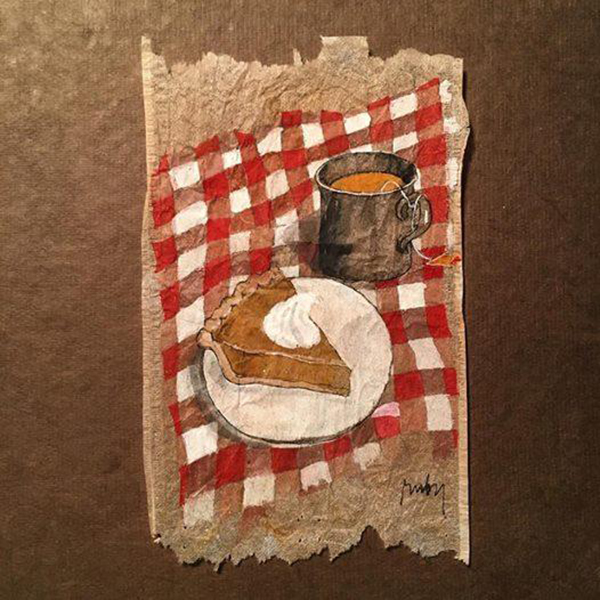 在她的笔下，喝过的茶包成了最美的画