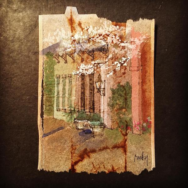 在她的笔下，喝过的茶包成了最美的画