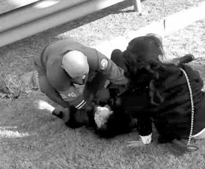 宝马撞杆起火公交司售救人 两名女性获救(图)