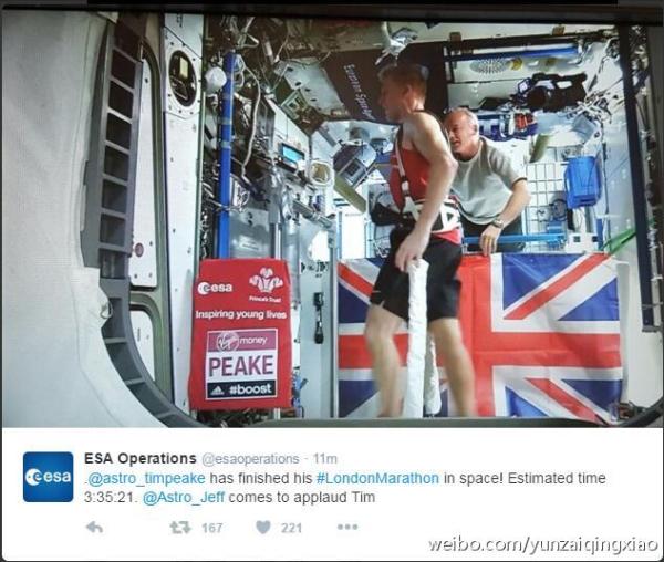 37000人奔跑在伦敦街头，而他在太空跑完伦敦马拉松