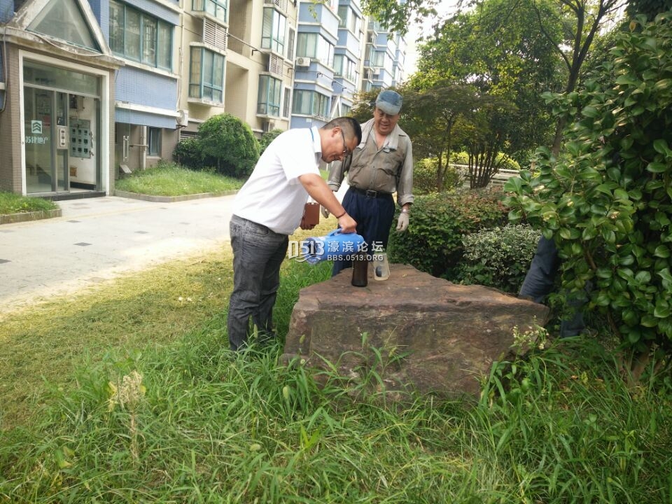 邻里理事长给苗木养护人员倒水