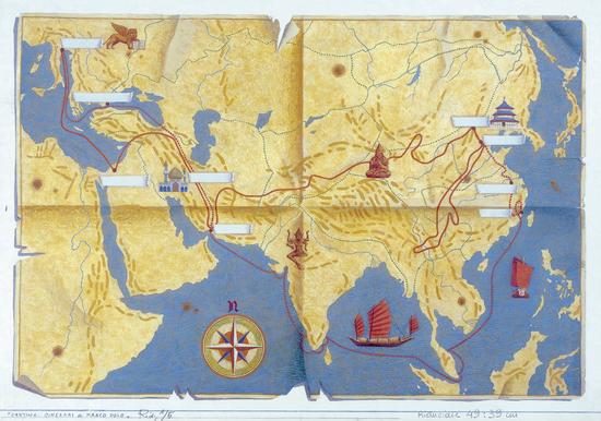 根据马克·波罗描述所绘制的可能的旅行路线。/视觉中国 & Getty Images