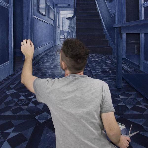 牛仔布作画，逼真还原生活场景