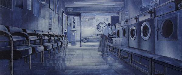 牛仔布作画，逼真还原生活场景