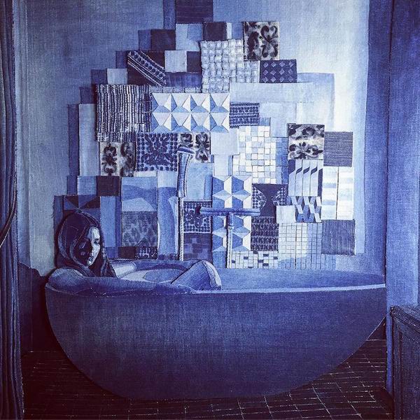 牛仔布作画，逼真还原生活场景