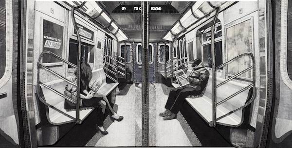 牛仔布作画，逼真还原生活场景