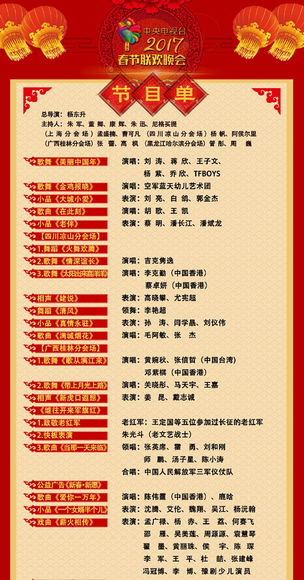 鸡年春晚节目单正式出炉，看看都有哪些老面孔和新面孔