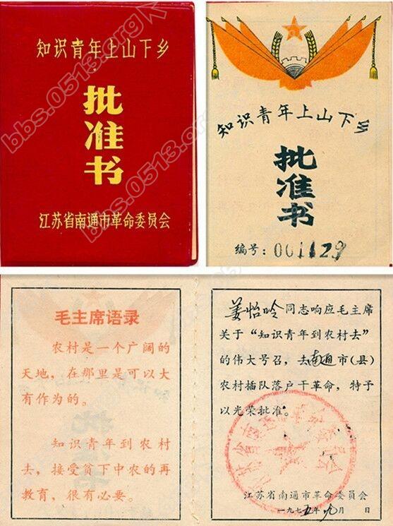 6南通市革命委员会颁发的姜怡吟上山下乡批准书编号为1129.jpg