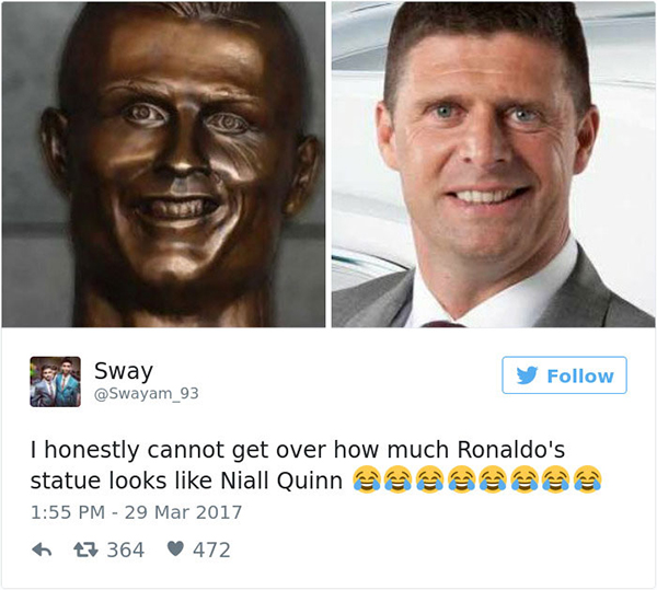 趣看｜C罗新铜像表情成谜，网友纷纷祭出魔性表情包