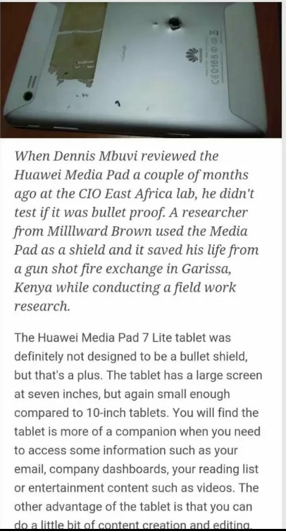 华为手机又为主人挡了回子弹：智利男子腹部中枪仅受轻伤