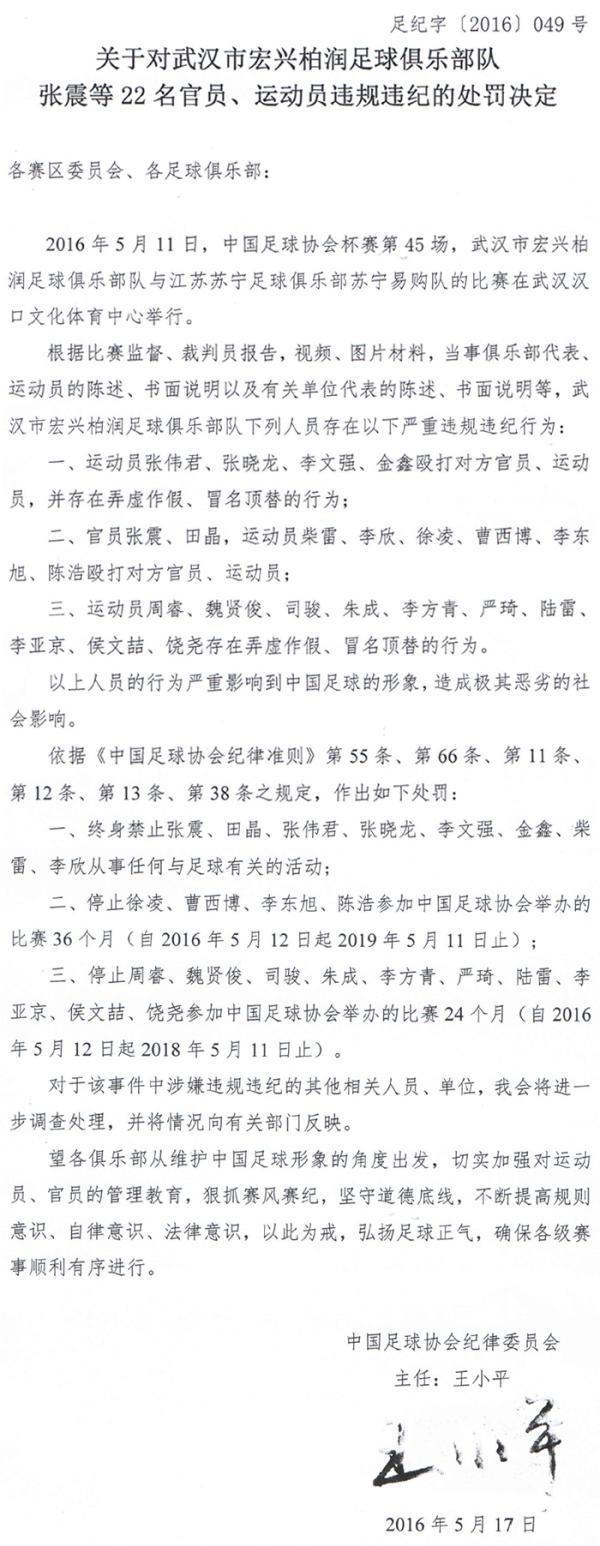 武汉宏兴围殴事件周年：终身禁足球员每天做十小时“苦力”