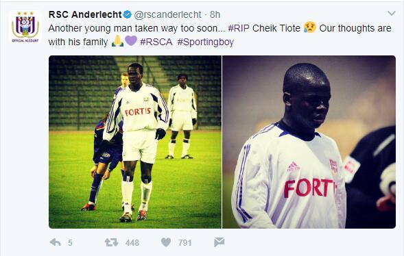 蒂奥特猝死引发足坛集体哀思，德罗巴、登巴巴都是他至亲好友