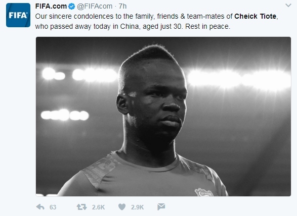 蒂奥特猝死引发足坛集体哀思，德罗巴、登巴巴都是他至亲好友