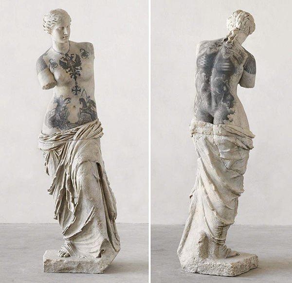 趣看｜给雕塑加上纹身，被黑化的艺术经典