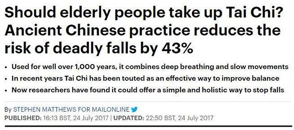英媒调查：练太极有助防止老年人跌倒，短期学习就能立竿见影
