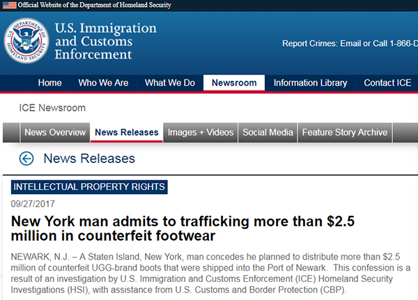 走私1.5万双假冒UGG，这名美国男子可能被判10年监禁