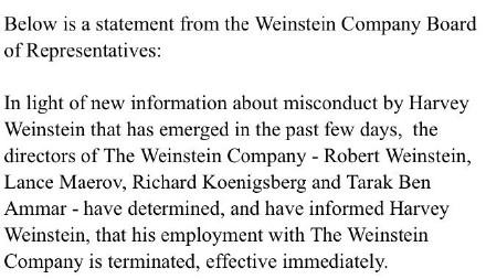涉嫌性骚扰多名女性，好莱坞大佬韦恩斯坦被踢出自己公司