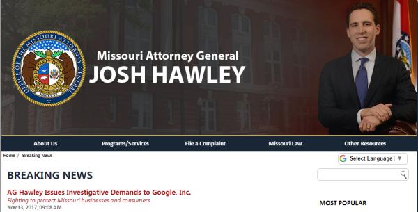 4年来首次：美国密苏里州将对谷歌展开隐私权和反垄断调查