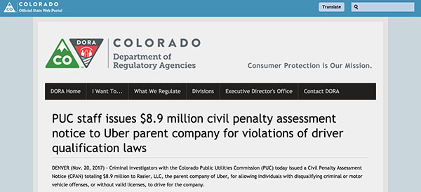 Uber因问题司机被罚890万美元：12人有暴力犯罪史