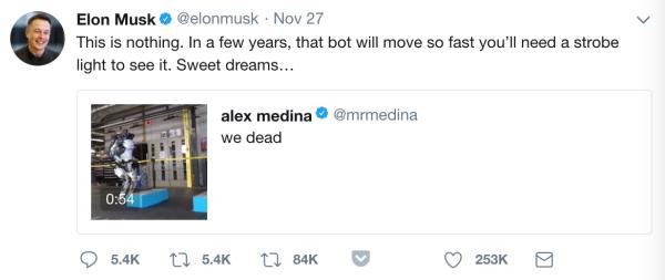 马斯克称规范AI刻不容缓：再过几年机器人会快到肉眼看不清