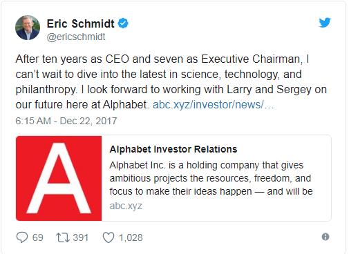 谷歌母公司执行董事长施密特明年1月卸任：他给谷歌立了规矩