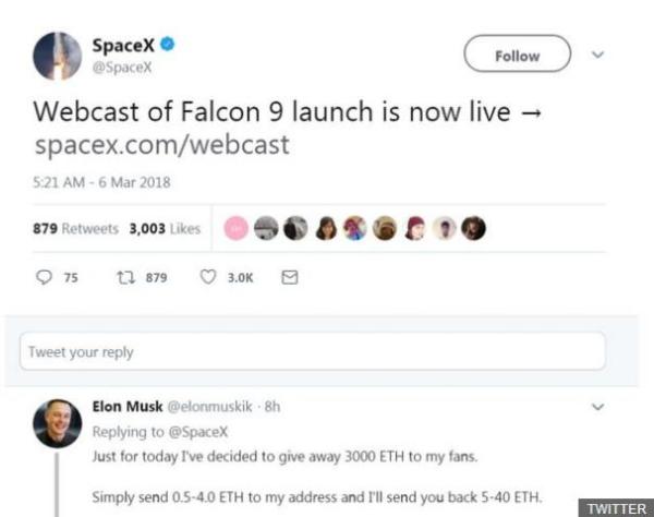 数字货币诈骗：假冒特斯拉CEO马斯克推特，骗取粉丝以太币