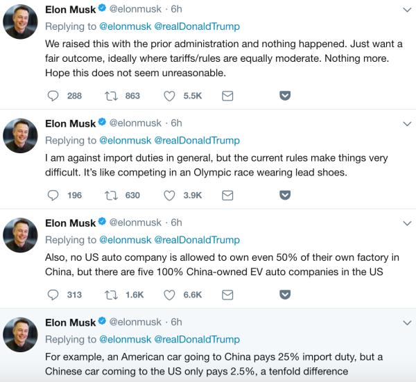 马斯克给特朗普留言抱怨：中美汽车进口关税、设厂规则不对等