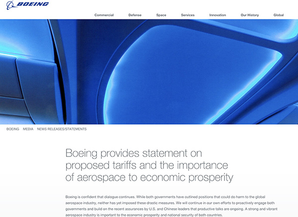 波音回应被中美贸易战冲击：强大的航空业对中美至关重要