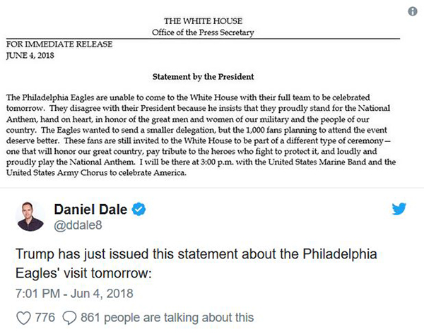 特朗普取消“超级碗”冠军白宫行，詹姆斯和库里都怒了