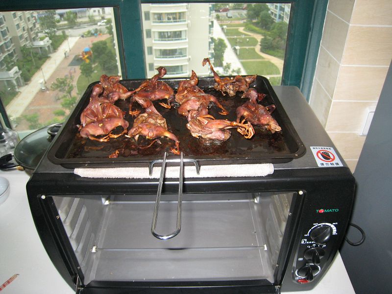 开饭了，看看我烤鹌鹑！～